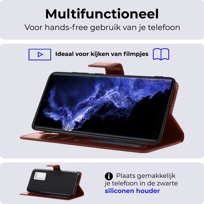 Samsung S22 Ultra Hoesje Bookcase Cover Uitneembaar - Bruin