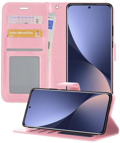 Xiaomi 12X Hoesje Bookcase Cover met Kaarthouder - Lichtroze