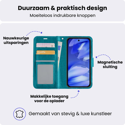 Google Pixel 9a Hoesje Bookcase Cover met Kaarthouder - Turquoise