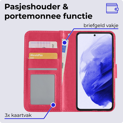 Samsung S21 Hoesje Bookcase Cover Uitneembaar - Donkerroze