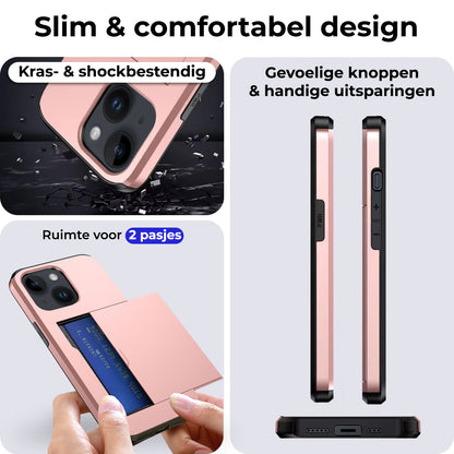 iPhone 15 Hard Case Met Pashouder - Rosðð goud