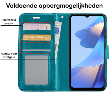 OPPO A16 Hoesje Bookcase Cover met Kaarthouder - Turquoise