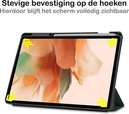 Samsung Galaxy Tab S7 FE Tablethoes Smcpen Met Screenprotector - Donkergroen