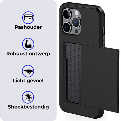 iPhone 16 Pro Max Hard Case Met Pashouder - Zwart