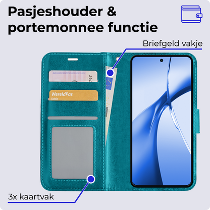 OnePlus Nord CE 4 Hoesje Bookcase Cover met Kaarthouder - Turquoise