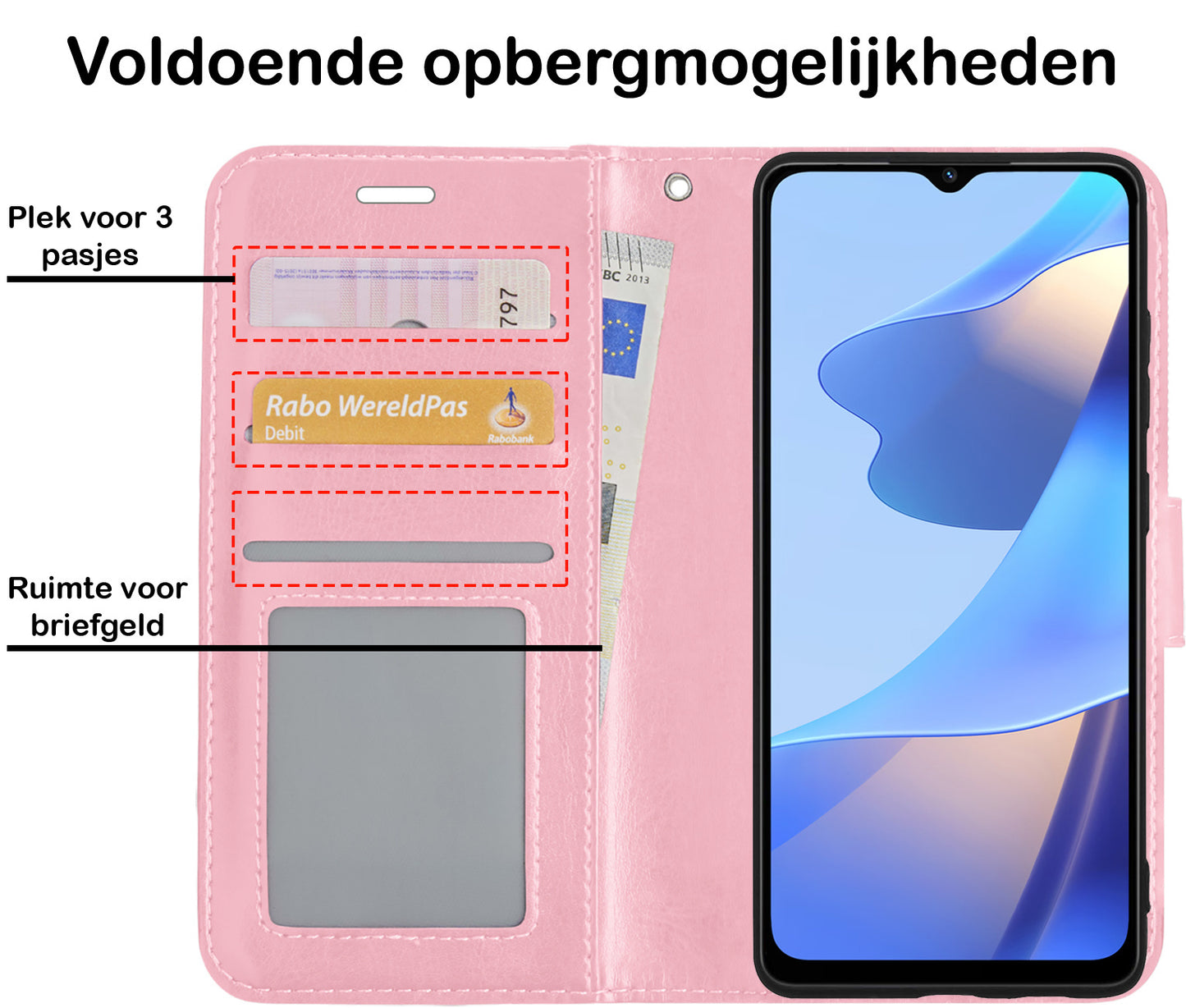 OPPO A16 Hoesje Book Case Kunstleer - Lichtroze