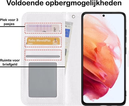 Samsung S21 Plus Hoesje Bookcase Cover met Kaarthouder - Wit