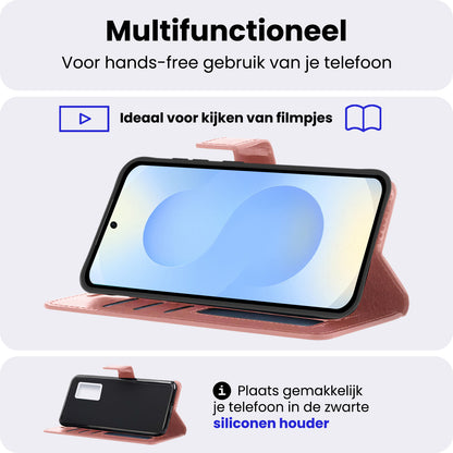 Samsung S25 Edge Hoesje Bookcase Cover met Kaarthouder - Rosé goud