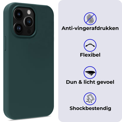 iPhone 15 Pro Max Hoesje Siliconen Backcover Lichtgewicht - Donkergroen
