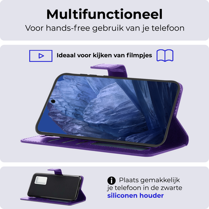 Google Pixel 8a Hoesje Bookcase Cover met Kaarthouder - Paars
