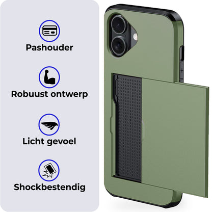 iPhone 16 Hard Case Met Pashouder - Donkergroen