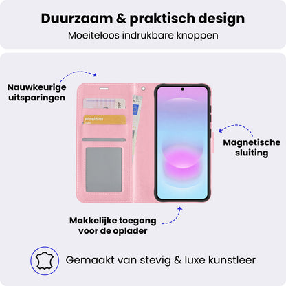 Samsung A37 Hoesje Bookcase Cover met Kaarthouder - Lichtroze