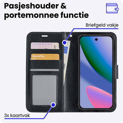 Google Pixel 11 Pro Hoesje Bookcase Cover met Kaarthouder - Zwart