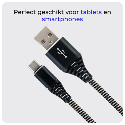 USB-C Kabels Oplaadkabel Datakabel USB C Kabel Nylon Gevlochten - USB C naar USB A Kabel - USB C Oplader - 2 meter - Zwart/Wit