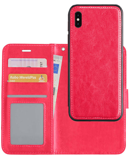 iPhone Xs Max Hoesje Bookcase Cover Uitneembaar - Donkerroze