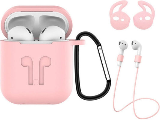 AirPods Hoesje Siliconen 3-in-1 met Clip - Lichtroze