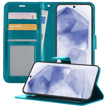 Samsung A55 Hoesje Bookcase Cover met Kaarthouder - Turquoise