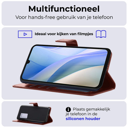 Samsung A15 Hoesje Bookcase Cover met Kaarthouder - Bruin