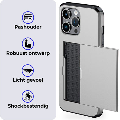 iPhone 16 Pro Hard Case Met Pashouder - Grijs