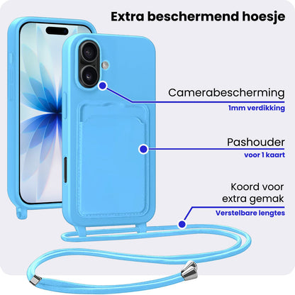 iPhone 17 Hoesje Met Telefoonkoord en Pasjeshouder Siliconen - Lichtblauw