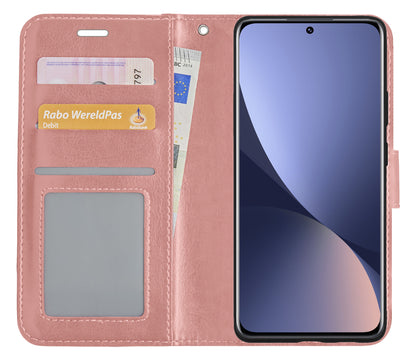 Xiaomi 12X Hoesje Bookcase Cover met Kaarthouder - Rosé goud