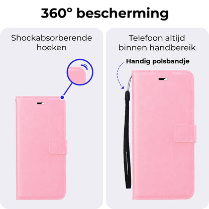 iPhone 16 Hoesje Bookcase Cover met Kaarthouder - Lichtroze