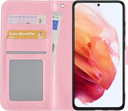 Samsung S21 Hoesje Bookcase Cover met Kaarthouder - Lichtroze