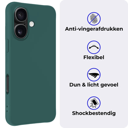 iPhone 16 Plus Hoesje Siliconen Backcover Lichtgewicht - Donkergroen