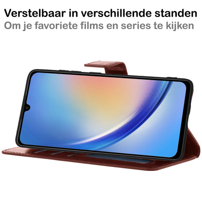 Samsung A34 Hoesje Bookcase Cover met Kaarthouder - Bruin
