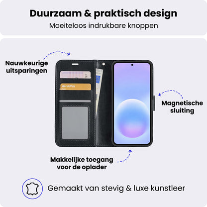 Samsung A57 Hoesje Bookcase Cover met Kaarthouder - Zwart
