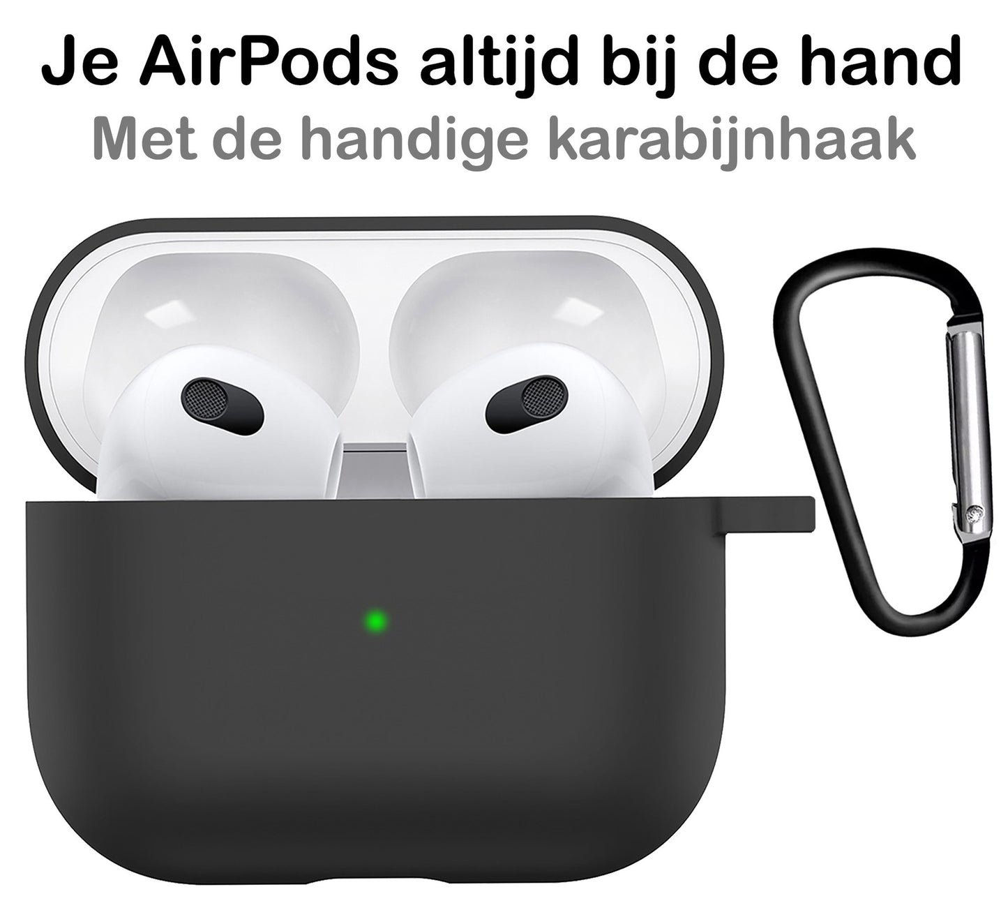 AirPods 3 Hoesje Siliconen met Clip - Zwart