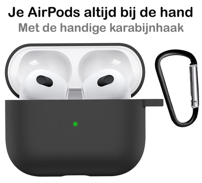 AirPods 3 Hoesje Siliconen met Clip - Zwart