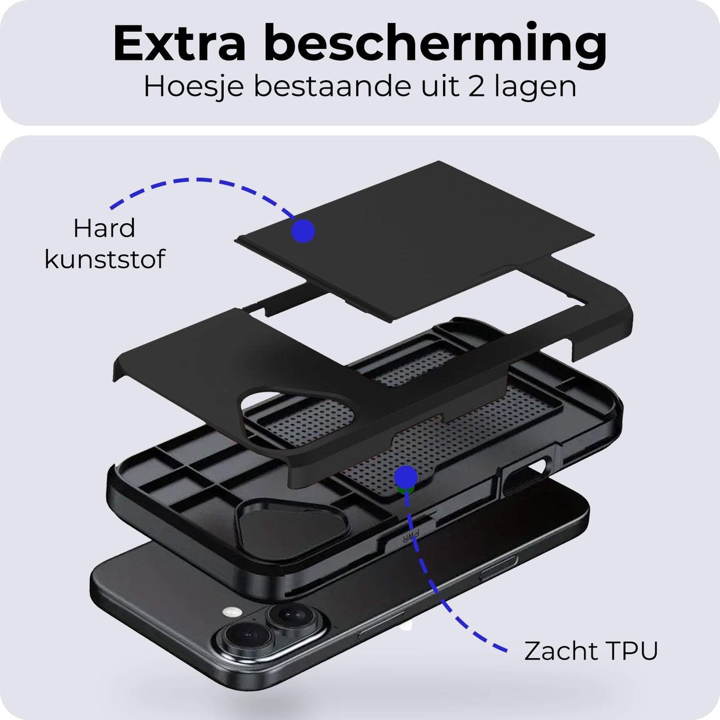 iPhone 16 Plus Hard Case Met Pashouder - Zwart