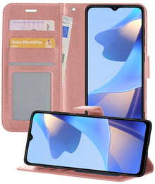 OPPO A16s Hoesje Bookcase Cover met Kaarthouder - Rosé goud