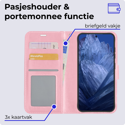 Google Pixel 8a Hoesje Book Case Kunstleer - Lichtroze