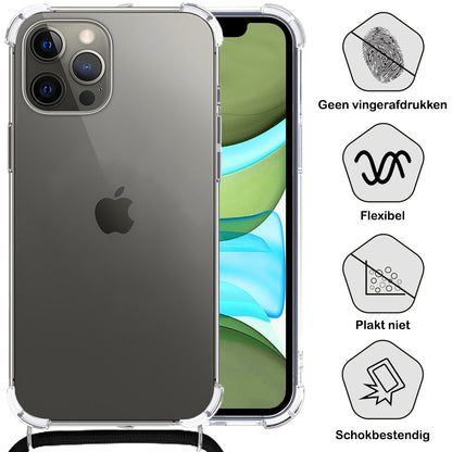 iPhone 11 Pro Max Hoesje met Koord Backcover Shockproof - Transparant
