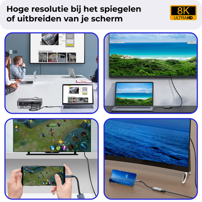 USB C naar HDMI Adapter 8K 60Hz HD Converter - USB C naar HDMI Adapter - 15cm  - Zwart