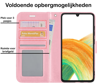Samsung A33 Hoesje Bookcase Cover met Kaarthouder - Lichtroze
