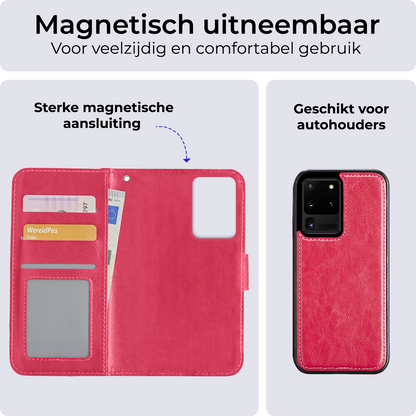 Samsung S20 Ultra Hoesje Bookcase Cover Uitneembaar - Donkerroze