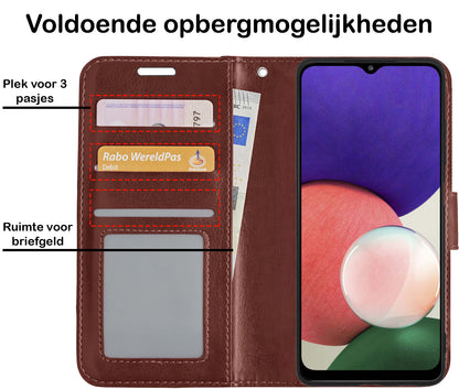 Samsung M22 Hoesje Bookcase Cover met Kaarthouder - Bruin