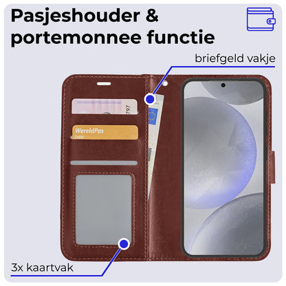 Samsung S24 Plus Hoesje Bookcase Cover met Kaarthouder - Bruin