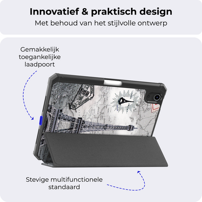iPad Mini 7 Trifold Bookcase Hoes met Penhouder voor Apple Pen - Eiffeltoren