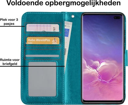 Samsung S10 Hoesje Bookcase Cover met Kaarthouder - Turquoise