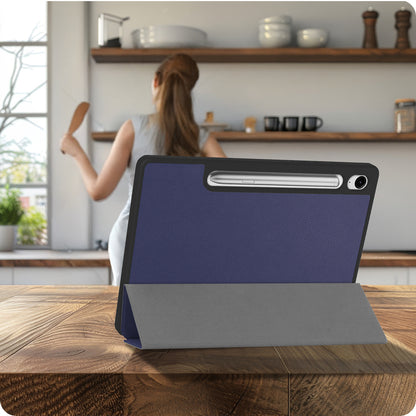 Samsung Galaxy Tab S10 FE Plus Trifold Bookcase Hoes met Penhouder voor S Pen - Donkerblauw