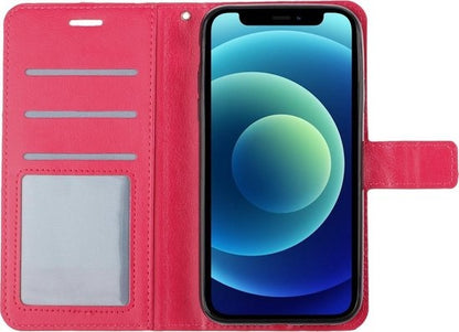 iPhone 12 Pro Max Hoesje Bookcase Cover met Kaarthouder - Donkerroze