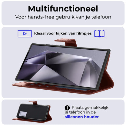 Samsung S24 Ultra Hoesje Bookcase Cover met Kaarthouder - Bruin