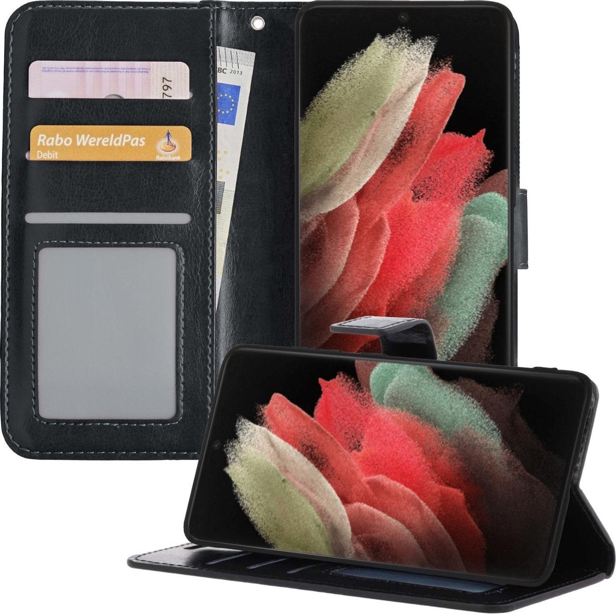 Samsung S21 Ultra Hoesje Book Case Kunstleer - Zwart