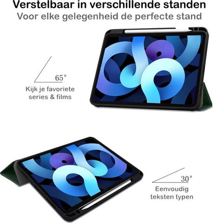 iPad Air 2020 Trifold Bookcase Hoes met Penhouder voor Apple Pen - Donkergroen