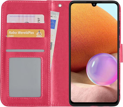 Samsung A32 4G Hoesje Bookcase Cover met Kaarthouder - Donkerroze