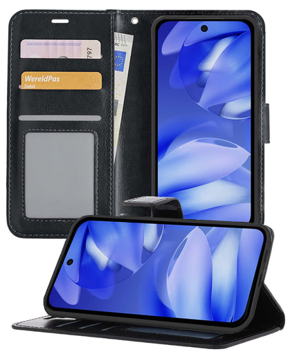 Google Pixel 9a Hoesje Bookcase Cover met Kaarthouder - Zwart